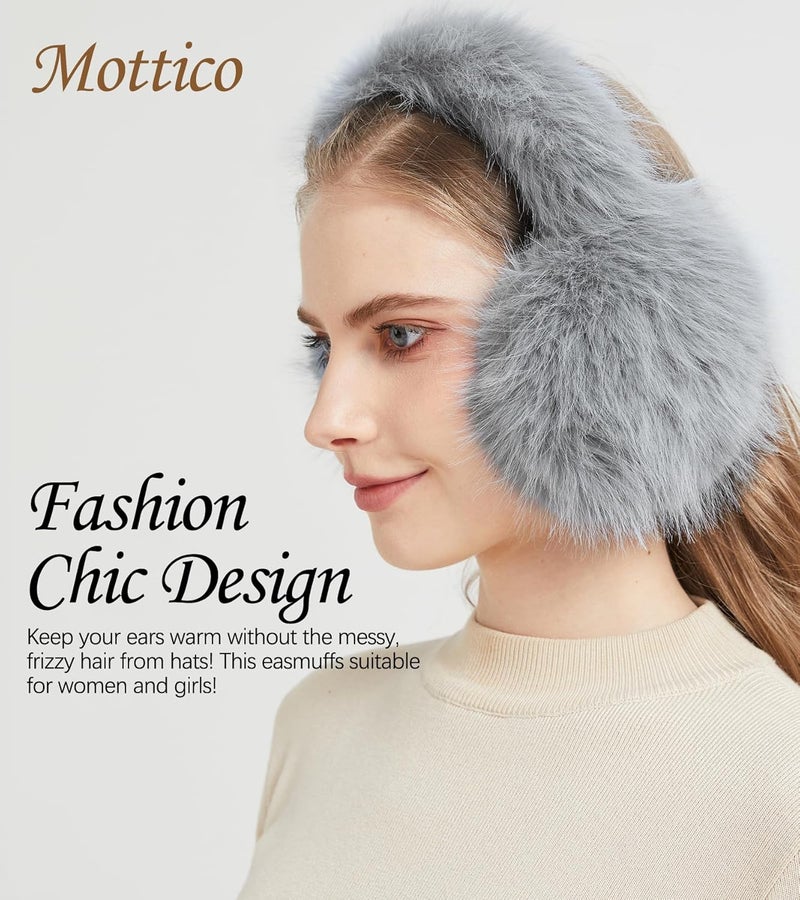 Mottico Winter Ear muffs for Women Men, Fluffy Ear Warmer with Thick Faux Ear Covers, Foldable for Convenience! - Image 2